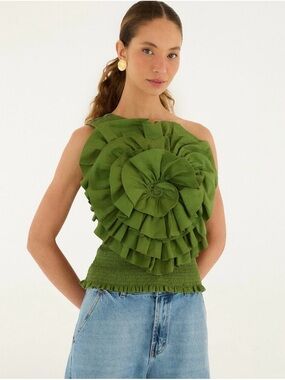 FARM Rio Green One Shoulder Lenzin Euroflax Blouse